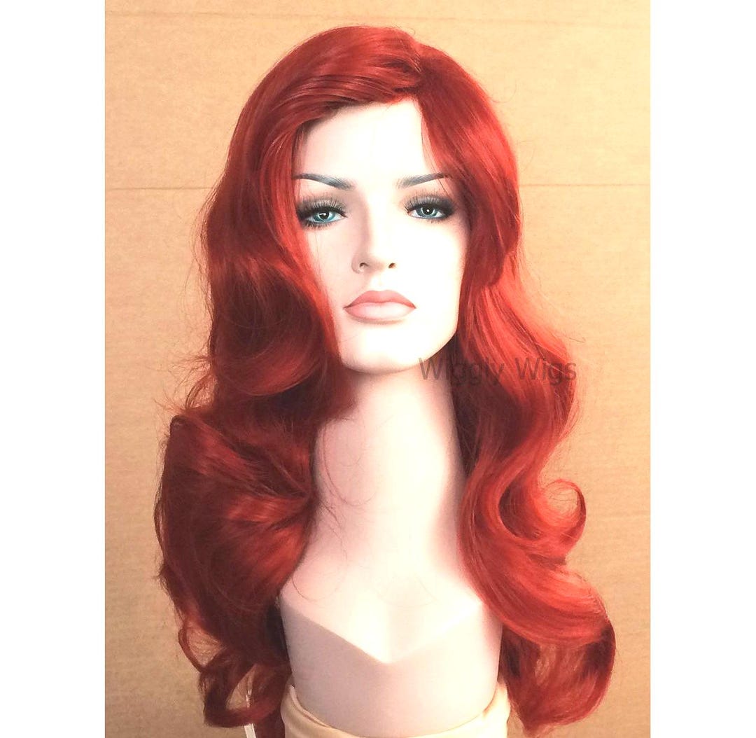 Perruque Sirène Ariel Rouge Bouclée – Tacobear – Longue Perruque Cosplay Pour Femme, Enfant, Avec Bonnet Et Barrettes – Idéale Halloween, Carnaval, Fête