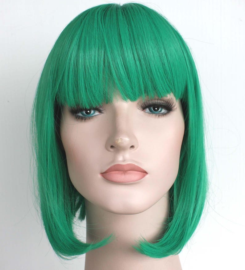 Green Bob Wig With Bangs. Green Short Hair. Party Wig for Etsy
