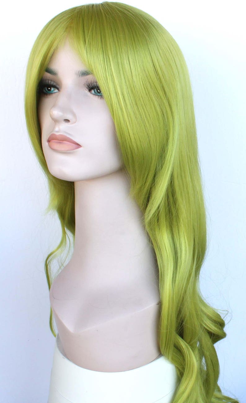 Olive green super long curly wig. Party long hair for women. Etsy