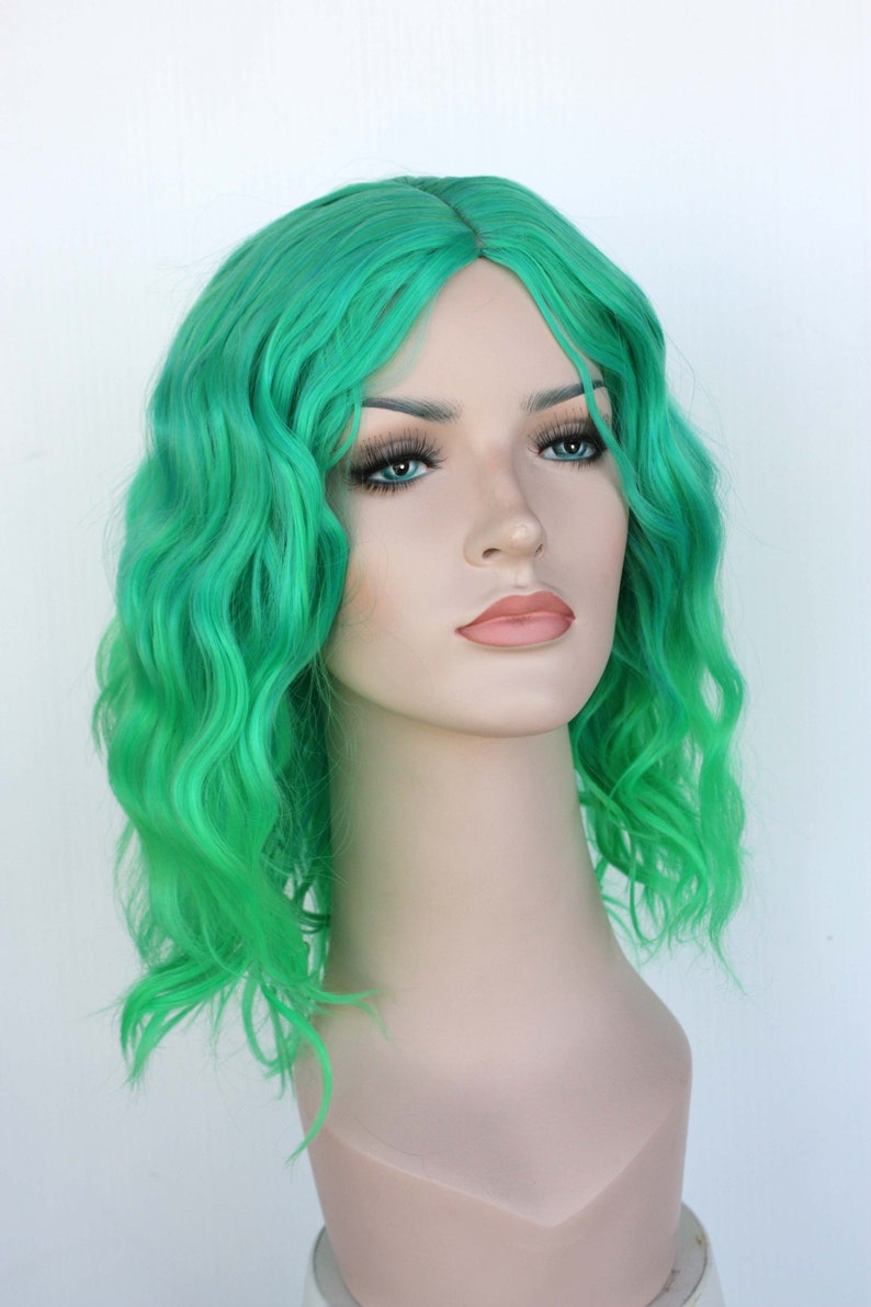 Green Ombre Wavy Wig. Green Shoulder Length Hair. Halloween Etsy