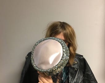1950s Silver And White Satin Hat O' Sequins