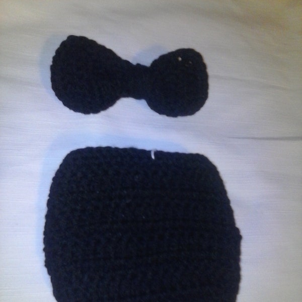 Crochet black baby bowtie diaper cover photo prop outfit