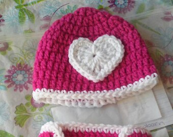 Crochet Valentine day newborn hat and diaper cover photo prop outfit