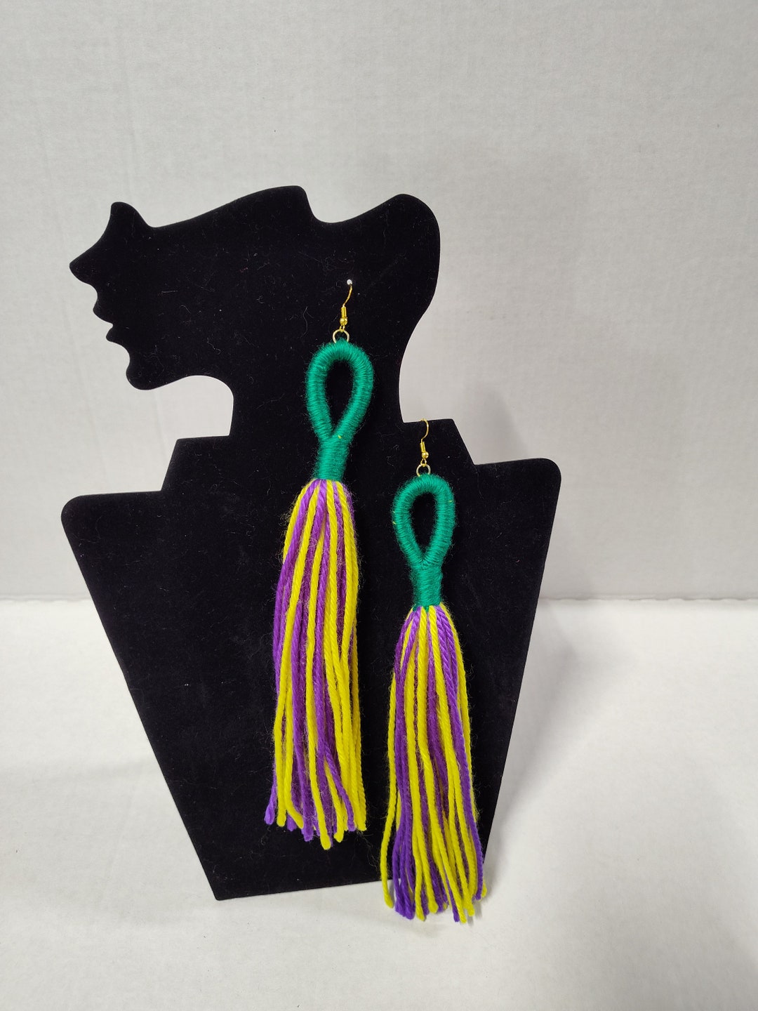 mardi gras yarn earrings