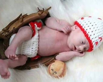 Baseball newborn hat photo prop set, crochet