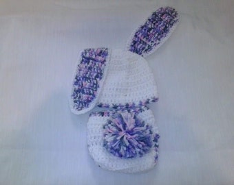 Newborn Easter bunny hat and diaper cover photo prop outfit, white and multi color