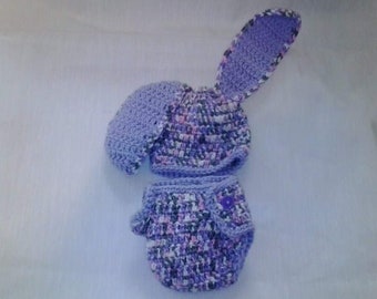 Newborn Easter bunny hat and diaper cover photo prop outfit, multi color & lilac