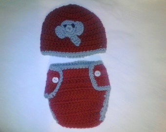 Crochet elephant hat and diaper cover photo prop outfit, boy