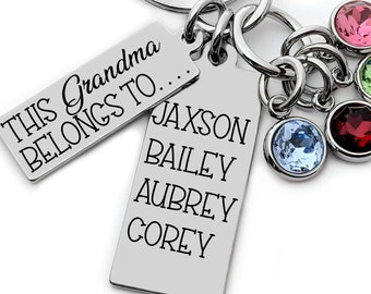 Birthstone Keychains / Grandma Gift with grand kids names and birthstones / Personalized Engraved Stainless Steel