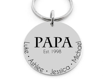 Keychain for Dad, Custom Engraved Name Key Ring, Personalized Father's Day Gift, Special Message on Back, Important Date Childrens Names