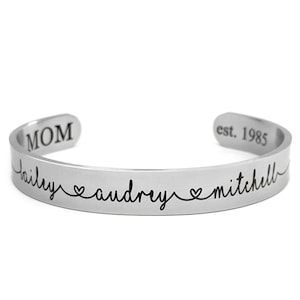 Personalized Bracelet Children's Names Bracelet Gift for Mom Grandma Jewelry for Women Gift for Mother's Day Custom Jewelry Wide Cuff