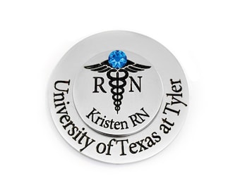 RN Nurse Pin For Pinning Ceremony | Custom | Birthstone | Any Title | Personalized Stainless Steel Pin | Gift for nurse | Nurse Graduation