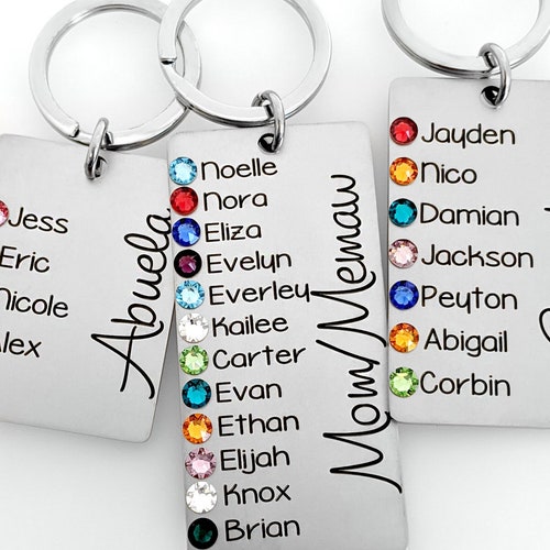 personalized Child's Name birthstone Hand stamped Mom grandma Keychain Gifts personalized Child's Name birthstone Hand stamped Mom grandma Keychain Gifts