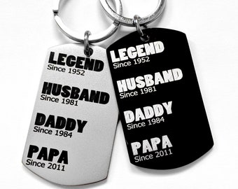 Father's Day Gift, Dad Key Chain, Custom Personalized Gift For Him, Grandpa Daddy Papa Legend, Stainless Steel Silver or Black, Fun Gift