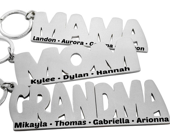 Personalized Key Chain, Grandma Mom Mama Gift, Grandkids Names, Kids Names, Solid Stainless Steel Engraved, Custom Christmas Gift