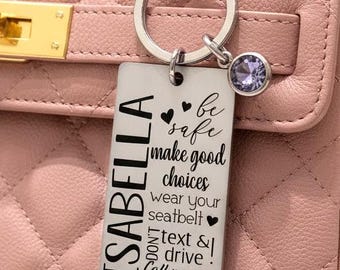 Personalized Sweet 16 Keychain, Teen Daughter Gift, Stainless Steel Keyring