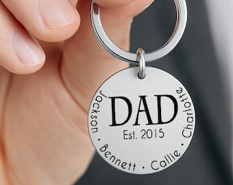 Personalized Dad Keychain, Engraved Stainless Steel, Custom Father's Day Gift