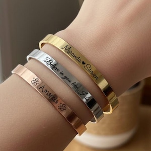 Personalized Engraved Cuff Bracelet: Stainless Steel, Silver Gold Rose Gold