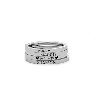 Personalized Rings Dainty Thin Design Custom Engraved Silver Stainless Steel Stacking Rings Gift For Women Valentines Day