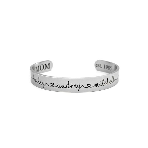 Personalized Bracelet Children's Names Bracelet Gift for Mom Grandma Jewelry for Women Gift for Mother's Day Custom Jewelry Wide Cuff