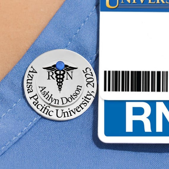 Custom RN Nurse Pin: Engraved Stainless Steel, Birthstone Gift