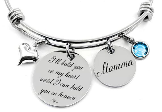 Memorial Jewelry / Engraved Personalized Bracelet / I'll hold you in my heart until I can hold you in heaven