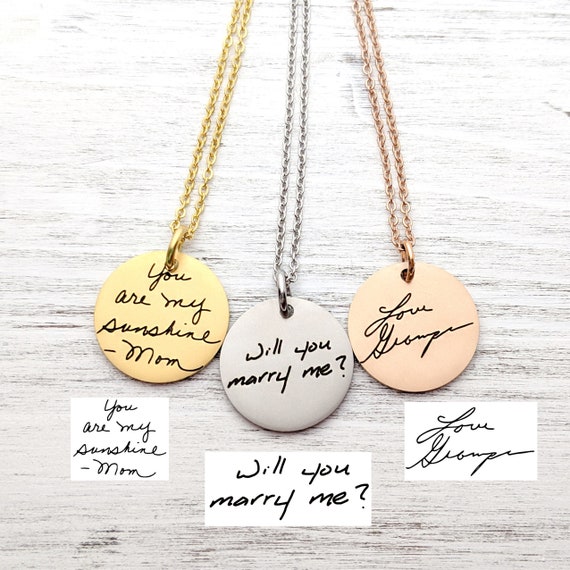 Handwriting Jewelry / Engraved Actual Handwriting Necklace / Signature Necklace / Keepsake Necklace / Memorial Jewelry / Personalized Gift