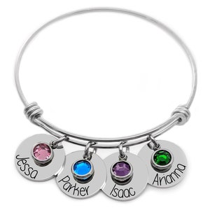 Birthstone Jewelry / Mothers Bracelet with kids names / Personalized Engraved Gift For Mom / Gift From Kids image 5