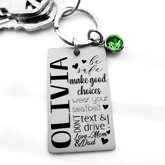 Personalized Keychain, Sweet 16 Gift, Teen Daughter Gift, Teenager Keychain, New Driver Key Chain, Drive Safe, Birthday, From Mom Dad