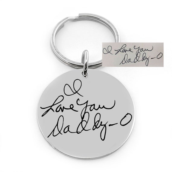 Handwriting Keychain - Actual Handwriting Engraved - Kids Artwork Jewelry - Handwritten Note Message Loved One - Actual Signature Key Chain