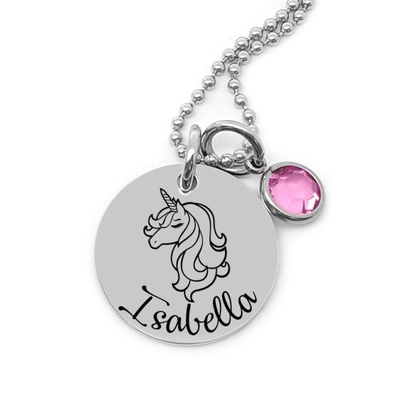 Unicorn Necklace For Little Girls - Custom Name Jewelry Birthstone - Fairytale Jewelry Mystical Mythical Necklace