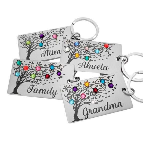 Family Tree Birthstone Key Chain, Grandma Gift, Personalized ANY NAME, Birth Month Crystal, Gift For Mom From Grandkids, Mimi Nana Grammy