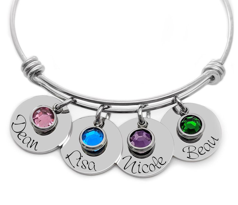 Birthstone Jewelry / Mothers Bracelet with kids names / Personalized Engraved Gift For Mom / Gift From Kids image 1