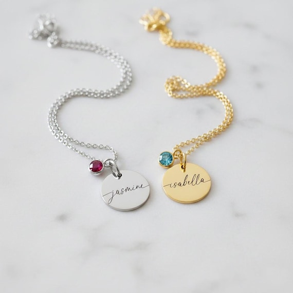 Personalized Script Name Necklace • Stainless Steel with Birthstone