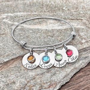 Birthstone Jewelry / Mothers Bracelet with kids names / Personalized Engraved Gift For Mom / Gift From Kids image 2