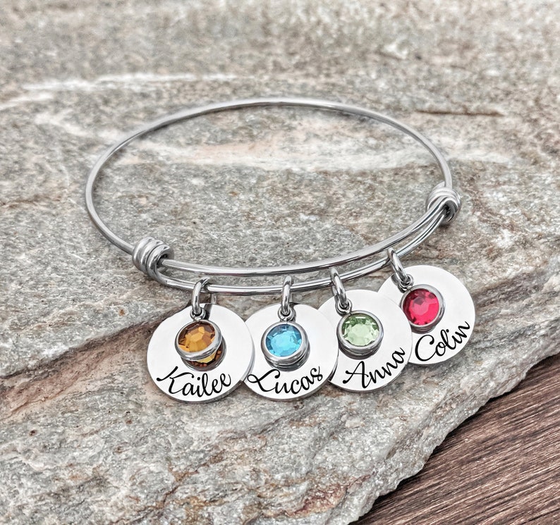 Birthstone Jewelry / Mothers Bracelet with kids names / Personalized Engraved Gift For Mom / Gift From Kids image 2