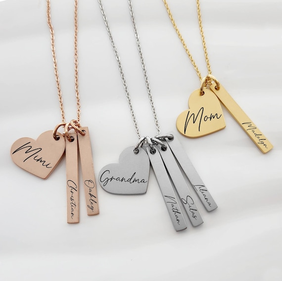 Custom Name Necklace Personalized Gift for Women Grandma Mom Mama Necklace Heart Charm Mom Jewelry Gift For Sister Grandmother Mother's Day