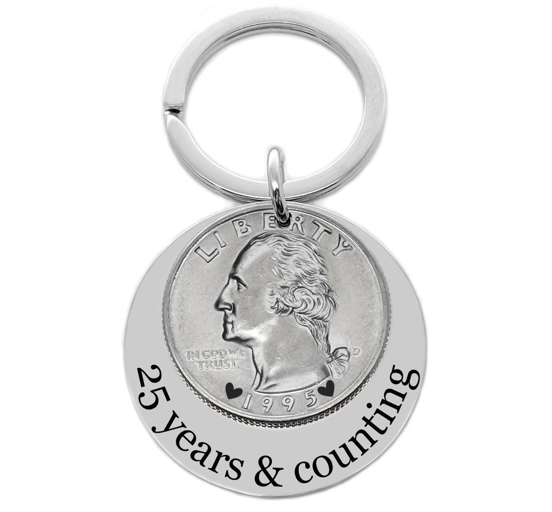 25 Year Anniversary Gift, 1996 1995 1994 Quarter Key Chain ...