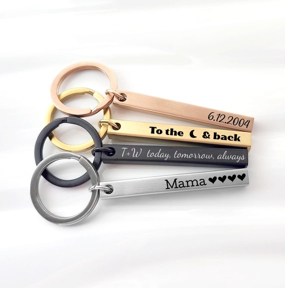 Personalized Key Chain • 4 sided Bar • Personalized Engraved Stainless Steel Keychain Custom Message Gift For Men Women Anniversary Birthday
