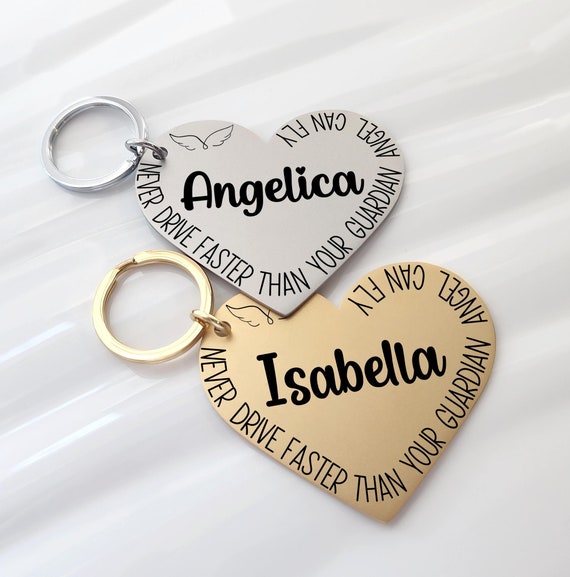 Personalized Heart Keychain, Sweet 16 Gift, Teen Daughter Gift, Teenager Keychain, New Driver Key Chain, Guardian Angel, Name Gift From Mom