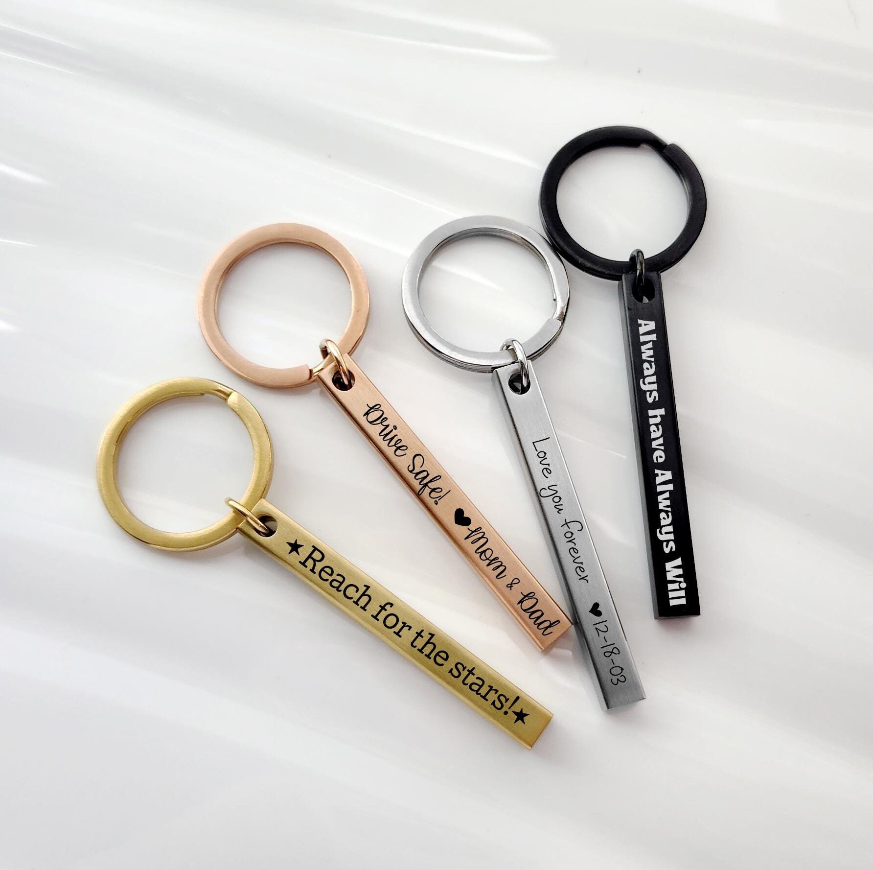 Custom Key Chain • 4 sided Bar • Personalized Engraved Stainless Steel Keychain Special Message Gift For Men or Women, Mother's Day Birthday Custom Key Chain • 4 sided Bar • Personalized Engraved Stainless Steel Keychain Special Message Gift For Men or Women, Mother's Day Birthday