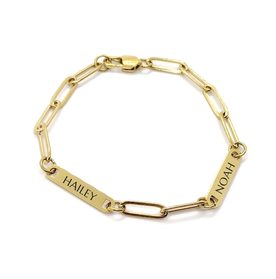Name Paperclip Chain Bracelet, Personalized Bracelet, Multiple Name Bar Bracelet, Custom Engraved Charm Bracelet Dainty Pendant Gift For Mom