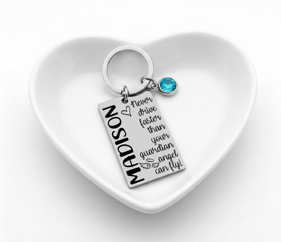 Personalized Guardian Angel Keychain: Sweet 16 New Driver Gift