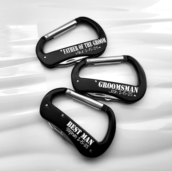 Groomsmen Carabiner Set, Groomsmen Gift, Best Man, Custom Pocket Knives, Wedding Gifts, Groomsmen Proposal, Father Of The Bride, Anniversary