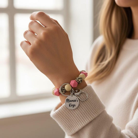 Custom Silicone Bead Bracelet: Personalized Engraved Keychain Wristlet