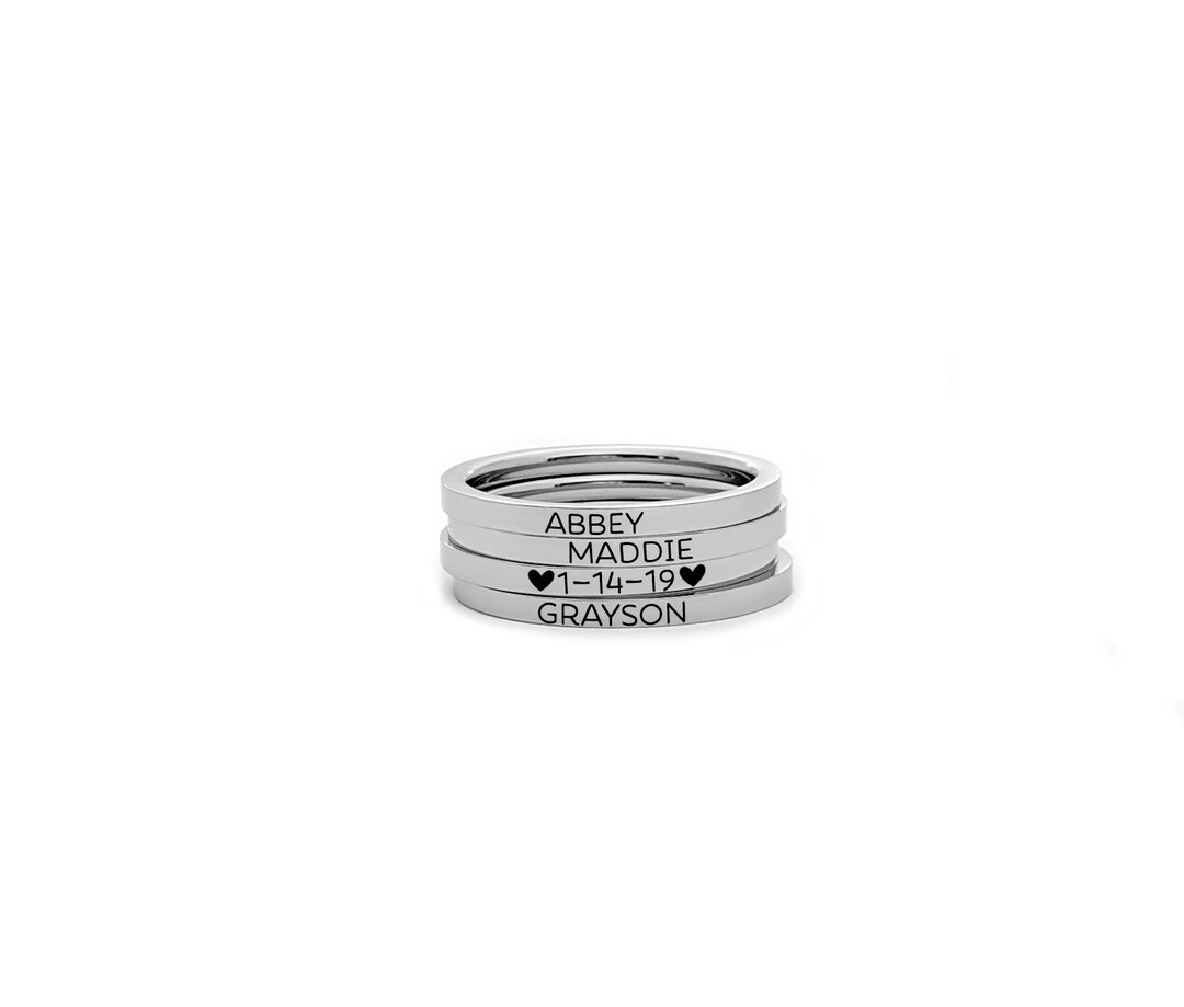 Stackable Rings Engraved Personalized Stainless Steel Stacking Rings: Custom Engraved Thin Band ...