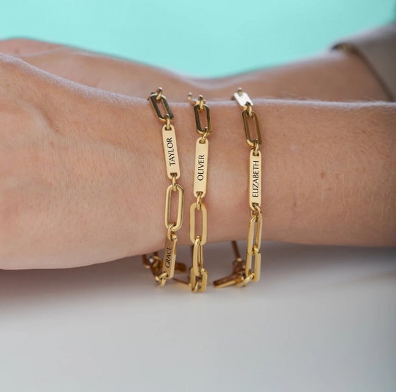 Custom Name Bracelet | Paperclip Chain | Name Bracelet for Women | Name Bar Bracelet | Gold or Silver | Gift For Women New Mom Birthday
