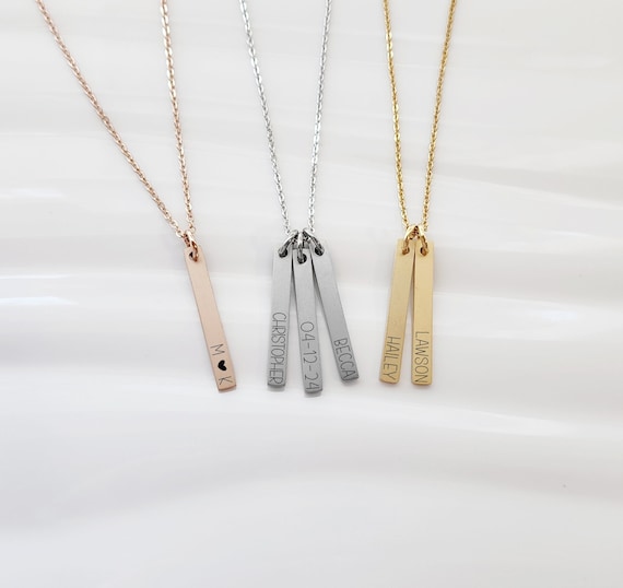 Engraved Vertical Bar Necklace With Multiple Names, Dainty Bar Necklace for Mom, Custom Name Necklace, Up to 5 bars, Nameplate Necklace