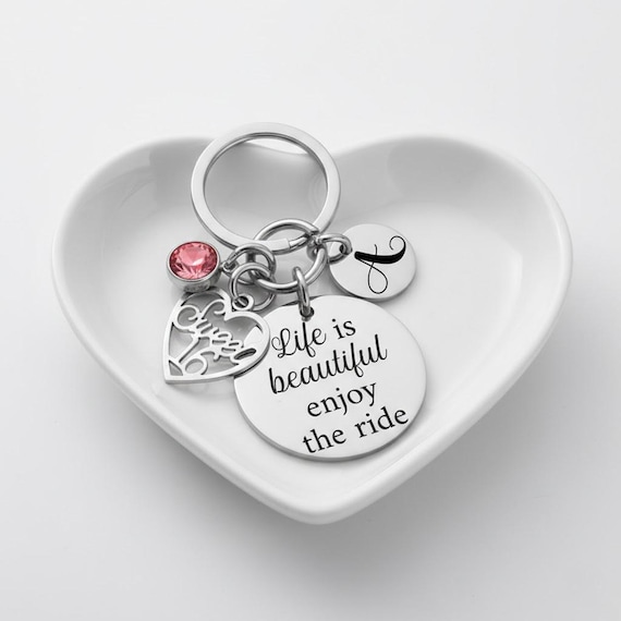 Sweet Sixteen Keychain Gift, Personalized Initial & Birthstone Keychain, 16th Birthday Gift for Her, Stainless Steel