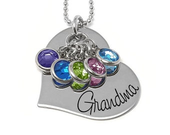 Personalized Necklace- Grandma Necklace- Mother's Day Gift- Grandma Gift- Nana Necklace- Birthstone Jewelry- Heart Necklace